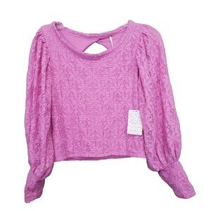 Free People Tea Time Plumeria Top Pink Floral Lace Cut-Out Back Size M NWT